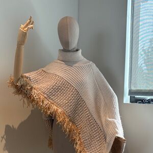 Anthropologie Cream Knit Poncho
